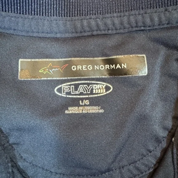 Greg Norman Shirt Mens Large Polo Navy Blue Striped Play Dry Golf Performance - Picture 3 of 9
